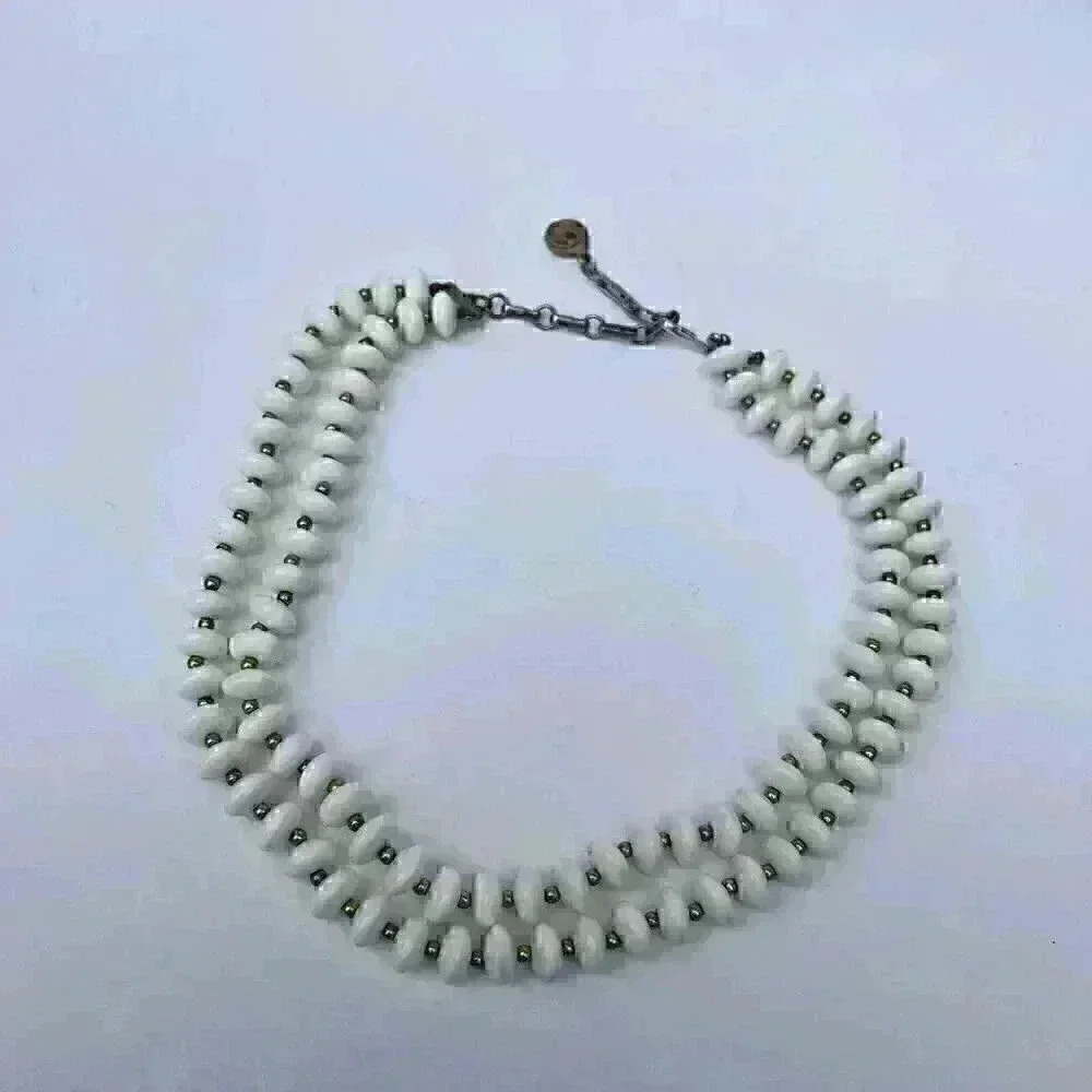Vintage 2 strand white plastic beads Necklace choker Made In Japan